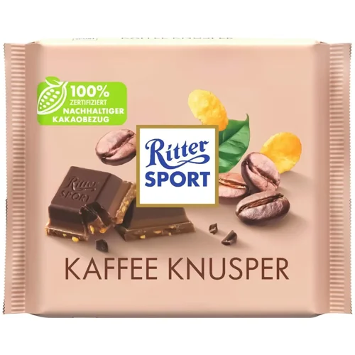 Шоколад чорний і молочний Ritter Sport Kaffee Knusper з кавовою пастою та шматочками кукурудзяних пластівців 100г