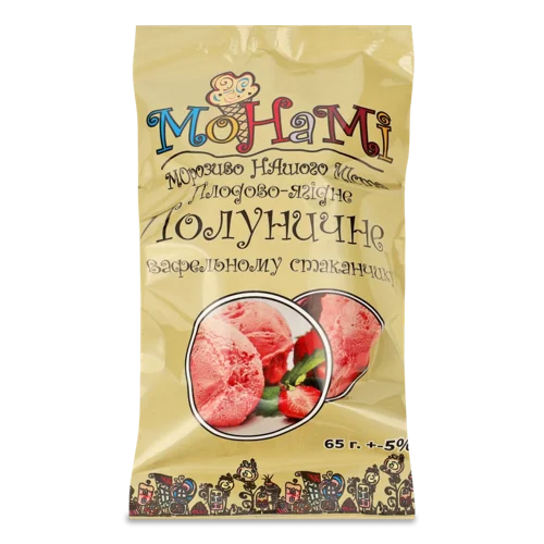 Морозиво Плодово-Ягідне У Вафельному Стаканчику Полуничне, н/о, 65г