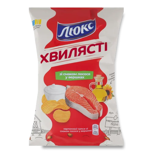 Чипси Картопляні Зі Смаком Лосося У Вершках Хвилясті Люкс, м/у 125г