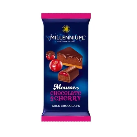Шоколад 95г Millennium Mousse молочний з мусовою та вишневою начинкою м/уп