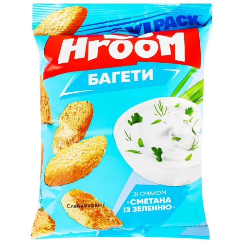 Сухарики Hroom! багетні зі смаком Сметана із зеленню 100г