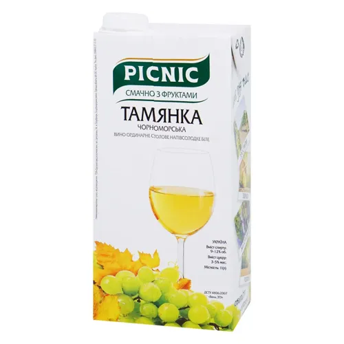 Вино Picnic Тамянка біле напівсолодке 9-12% 1л