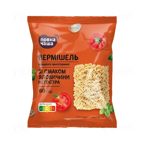 Вермішель швидкого приготування «Повна Чаша» зі смаком яловичини, 60г