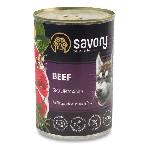 Корм Консервований Повнораціонний Для Дорослих Собак З Яловичиною Gourmand Savory, з/б 100г