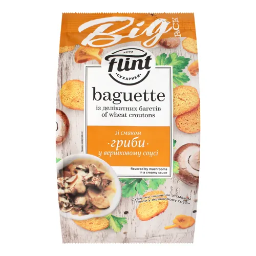 Сухарики пшеничні зі смаком гриби у вершковому соусі Flint Baguette м/у 150г