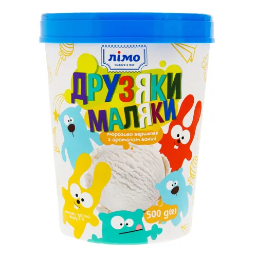 Морозиво 8% вершкове з ароматом ванілі Друзяки маляки Лімо відро 500г