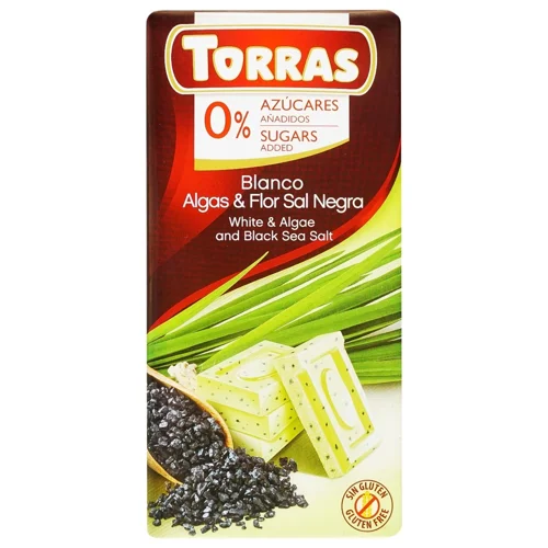 Шоколад білий Torras з морськими водоростями та чорню сіллю без цукру та глютену 75г