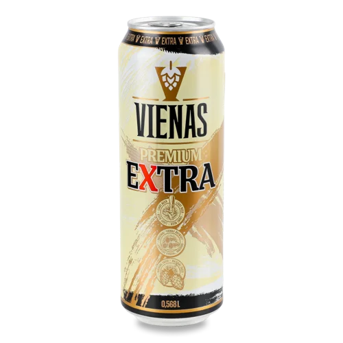 Пиво Світле Фільтроване Пастеризоване Extra Vienas, 588мл, 5.2% з/б