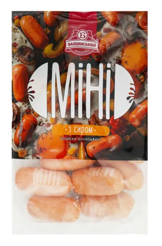 Сосиски Міні з курячим філе Бащинський охол лоток 0.35кг