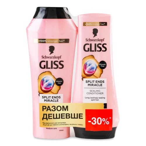 Шампунь для Волосся 200мл + Бальзам для Волосся 250мл Split Ends Miracle Gliss, 1шт