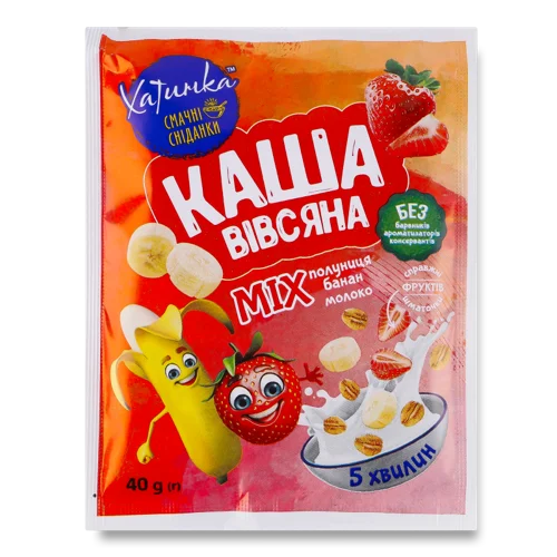 Каша Миттєвого Приготування Вівсяна Полуниця-Банан-Молоко Mix, м/у 40г
