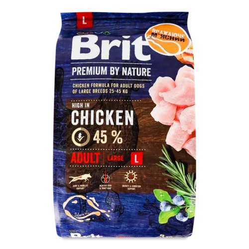 Корм для дорослих собак Brit Premium «Едалт» L курка сухий