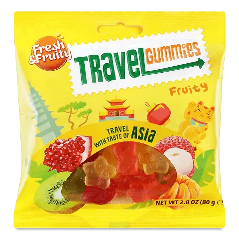 Цукерки Wawel Travel Gummies Asia з фруктовим смаком, 80г