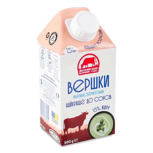 Вершки 15% Ультрапастеризовані Житомирський Молочний Завод, 500г