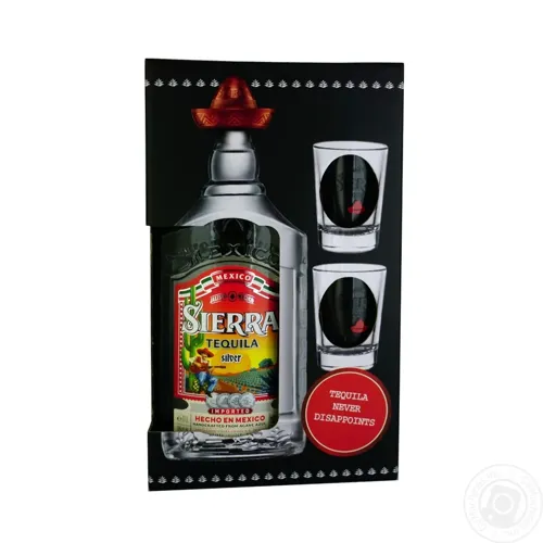 Текіла Sierra Silver 38% 0.7л + 2 чарки