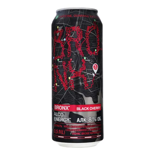 Напій слабоалкогольний 0.5л 8% енергетичний сильногазований Black cherry Bronx з/б