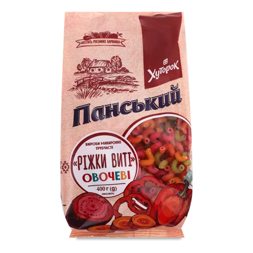 Вироби Макаронні Трубчасті Овочеві Ріжки Виті Хуторок Панський м/у 400г