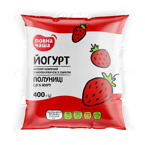 Йогурт «Повна Чаша»® з наповнювачем полуниця 1%, 400г