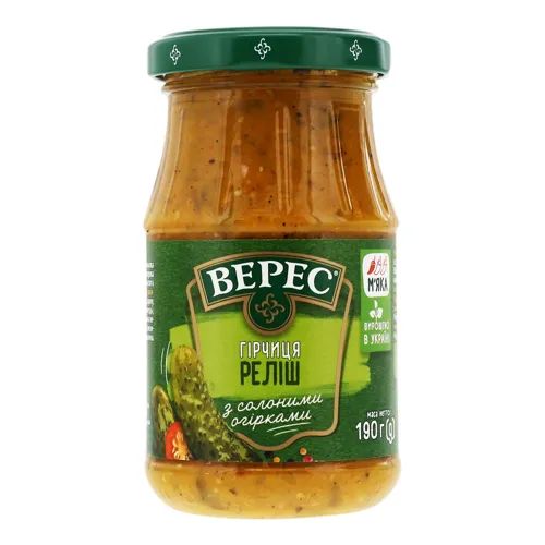 Гірчиця з солоними огірками м'яка Реліш Верес 190г