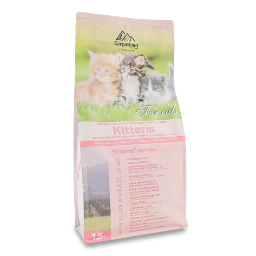 Корм сухий повнораціонний для кошенят, 1міс-1рік, Kittens Premium Carpathian Pet Food, в/к, 1.5кг