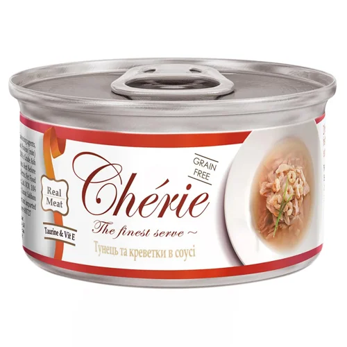 Корм вологий Cherie із жовтоперим тунцем та креветками для котів 80г