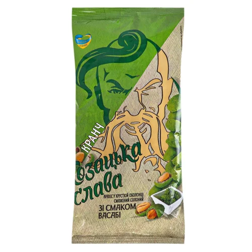 Арахіс Козацька Слава у хрусткій оболонці смажений солоний зі смаком васабі 80г