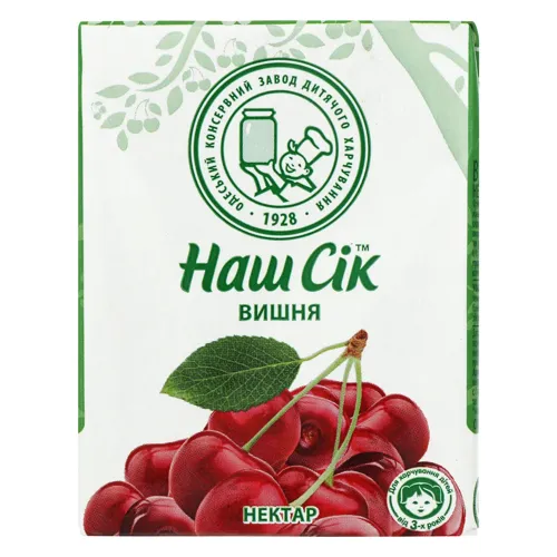 Нектар вишневий неосвітлений Наш сік т/п 0.2л