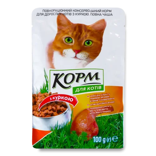Корм для котів «Повна Чаша» з куркою 100г