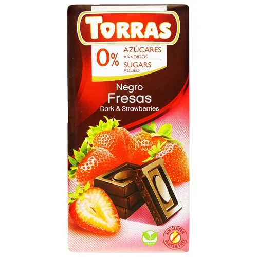 Шоколад чорний Torras з полуницею без цукру та глютену 75г