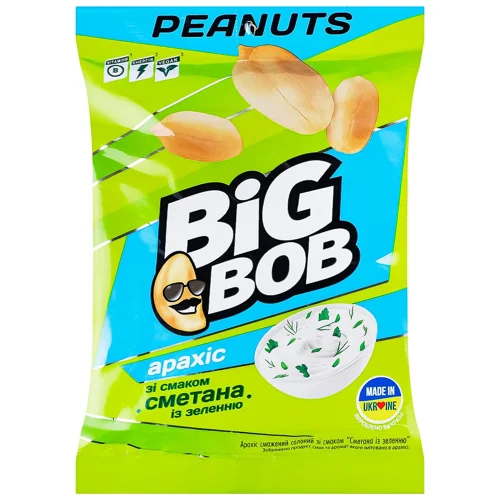 Арахіс Big Bob смажений зі смаком сметана із зеленню 120г