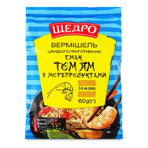 Вермішель Швидкого Приготування Том Ям З Морепродуктами, в/ґ, 60г