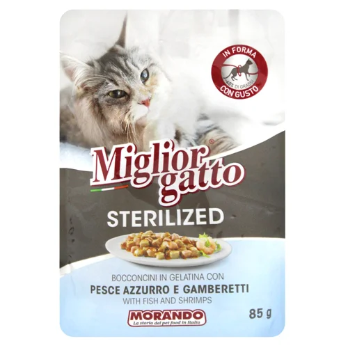 Корм вологий Miglior Gatto з рибою та креветками для стерилізованих котів 85г
