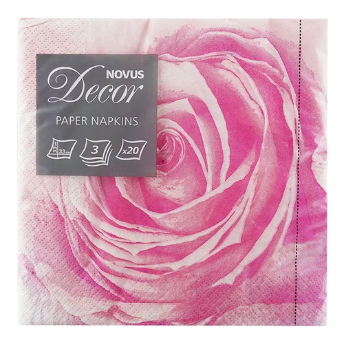 Серветки Novus Бутон Троянди паперові з малюнком 3-шарові 33x33см 20шт