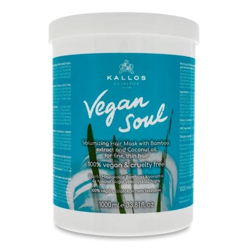 Маска Для Об'єму Волосся З Екстрактом Бамбуку І Кокосовою Олією Vegan Soul Kallos, 1000мл