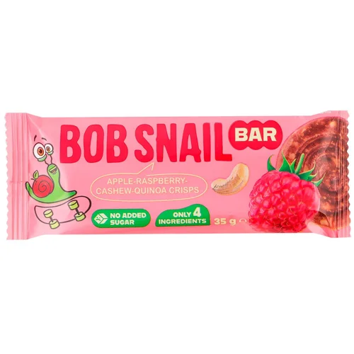 Батончик Bob Snail яблуко-малина-кеш’ю-кіноа 35г