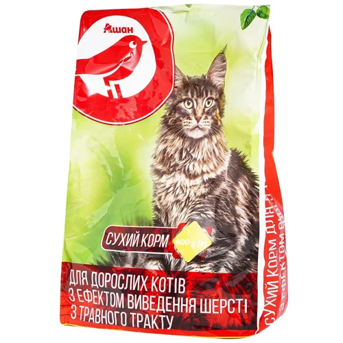 Корм сухий Auchan для виведення шерсті у котів 400г