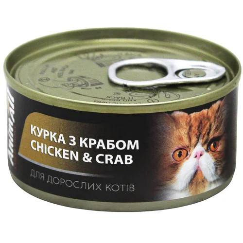 Корм вологий AnimAll з куркою та крабом для котів 85г