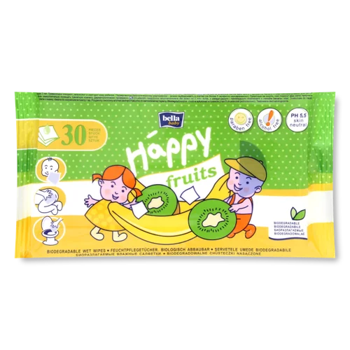 Вологі Серветки з Ароматом Банана і Ківі для Дітей, Happy Baby Bella, 30шт