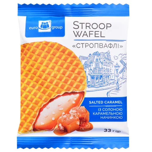 Вафлі Eurogroup із солоною карамельною начинкою 33г