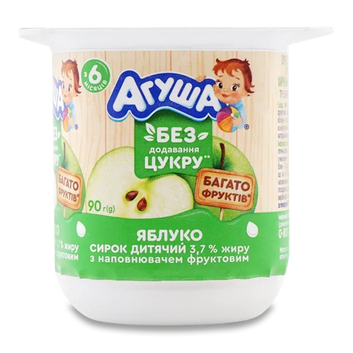 Сирок Для Дітей Від 6 Місяців Без Цукру Яблуко Агуша, ст 3.7%, 90г