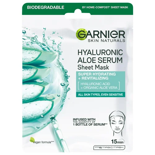 Алое-маска для шкіри обличчя Garnier Skin Naturals гіалуронова тканинна 28г
