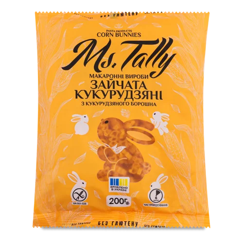 Макаронні Вироби Зайчата Кукурудзяні Ms.Tally, М/у, В/ґ, 200г