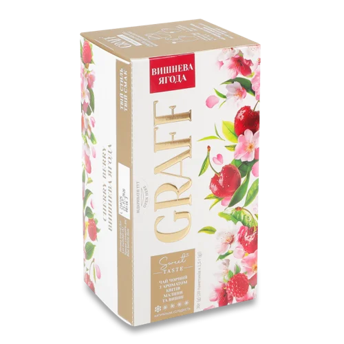 Чай Чорний Баєвий З Ароматом Квітів Малини Та Вишні, Натуральний Підсолоджувач, Вишнева Ягода Graff, к/у 20х1.5г
