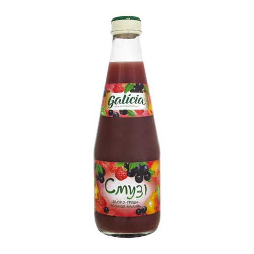 Сік з м'якоттю із суміші фруктів "Смузі яблуко-груша-чорниця-малина" стерилізований ТМ "Galicia"
