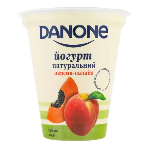 Йогурт 2.5% натуральний Персик-папайя Danone ст 260г