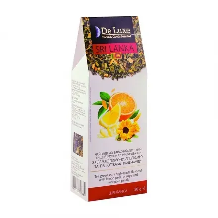 Чай 80г De Luxe F&G Selected зелений з цитрусом та пелюстками квітів, картонна упаковка
