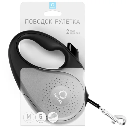 Повідець-рулетка Collar зі стрічкою M до 25кг 5м чорний