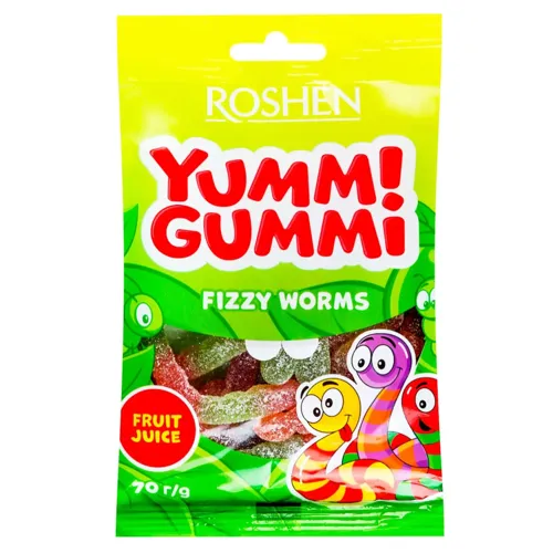 Цукерки Roshen Yummi Gummi Fizzy Worms желейні 70г