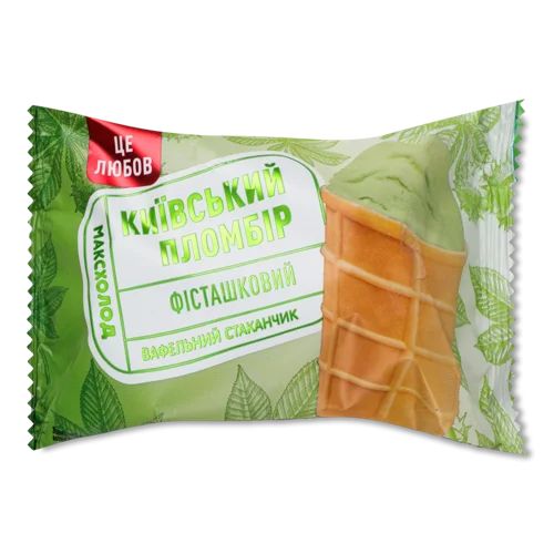 Морозиво 12% Пломбір З Фісташкою У Вафельному Стаканчику, м/у 80г