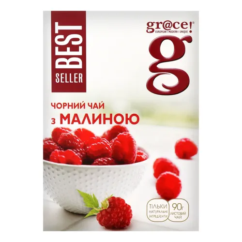 Чай чорний листовий з малиною Grace к/у 90г